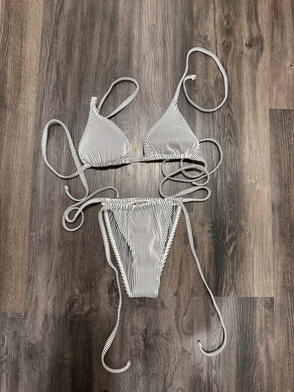 Striped Black & White Triangle Bikini Set